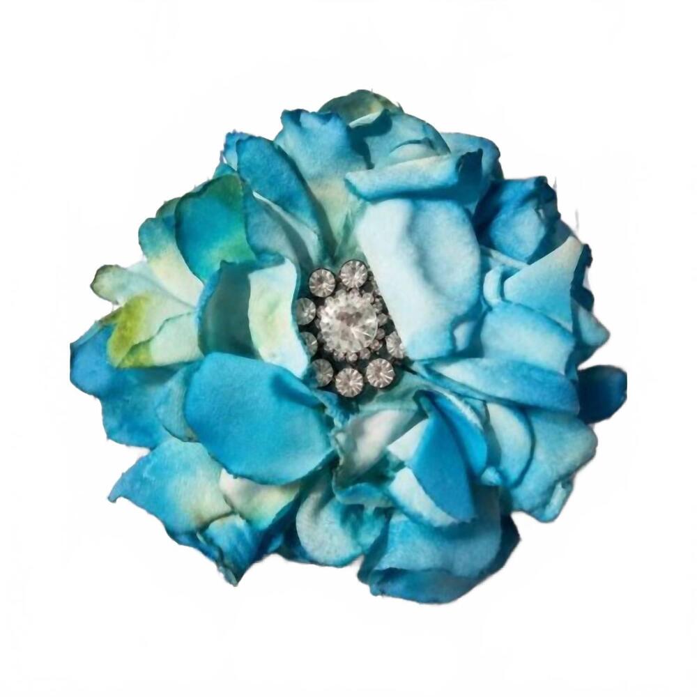 NEW A RARE BIRD ombre velvet flower brooch pin in vintage blue